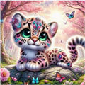 Kit Diamond Painting chaton léopard féerique 30 par 30cm. Diamants ronds