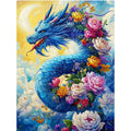 Kit complet diamond painting dragon bleu pivoines 40 par 50cm. Diamants ronds