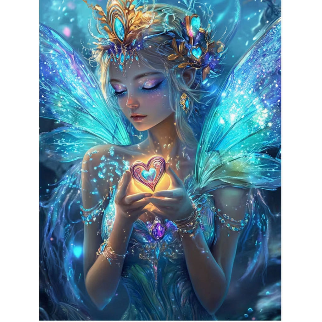 Diamond Painting Fée Bleue Cœur Lumineux 40x50 - Art & Trésorts