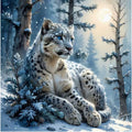 Kit Diamond Painting léopard des neiges majestueux 50 par 50cm. Diamants ronds