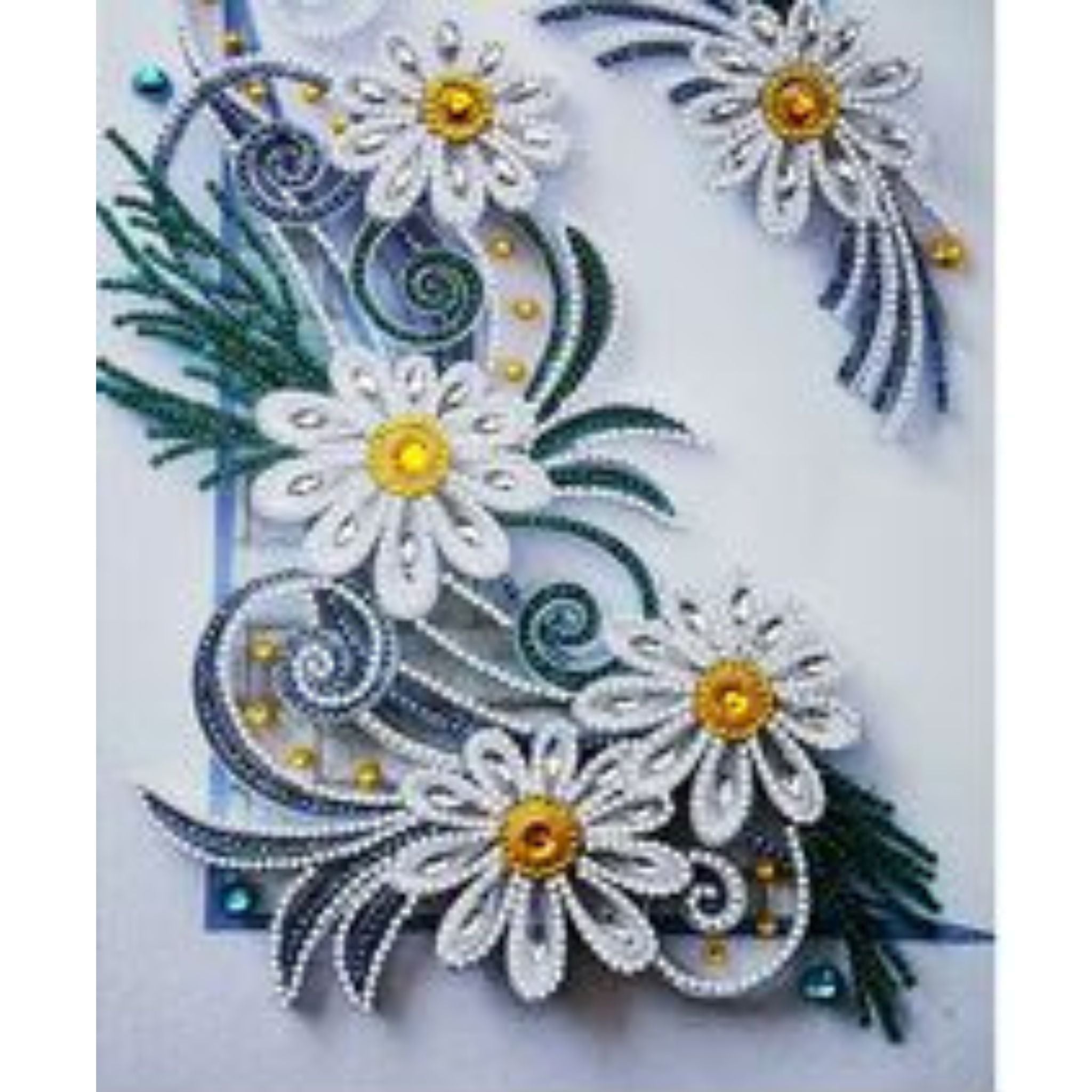 Kit Diamond Painting marguerites blanches élégantes 30 par 40cm. Formes mixées,