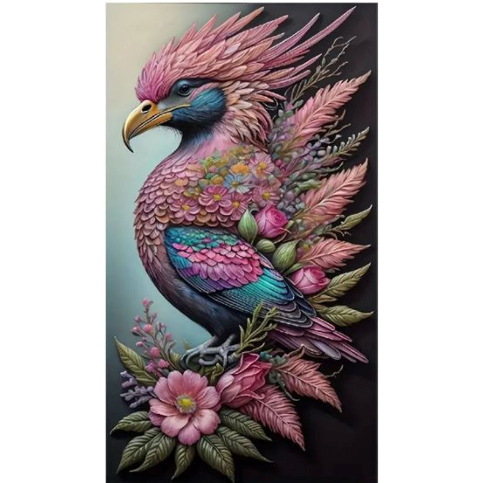 Kit Diamond Painting oiseau fantastique multicolore 40 par 70cm. Diamants ronds