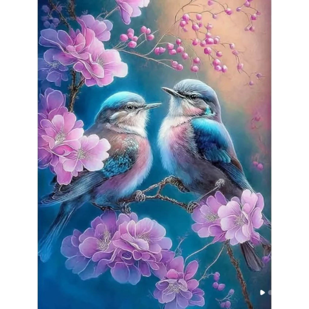 Kit complet diamond painting oiseaux turquoise 30 par 40cm. Diamants ronds