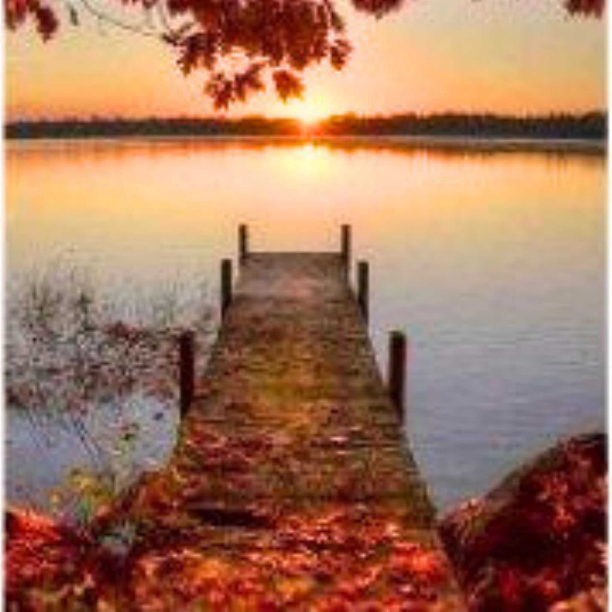 Kit complet diamond painting quai bois coucher soleil 30 par 40cm. Diamants ronds