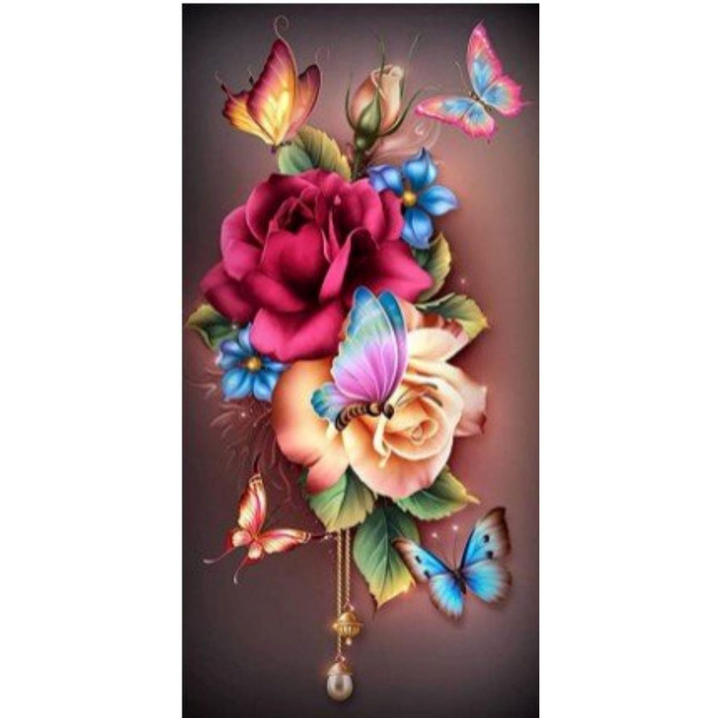 De magnifiques roses multicolores éclatantes Diamond painting  30 par 55 | Diamants Ronds - Art & Trésorts